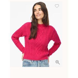 J.Crew $98 Mockneck Cable Knit Sweater in Raspberry Size S CF738